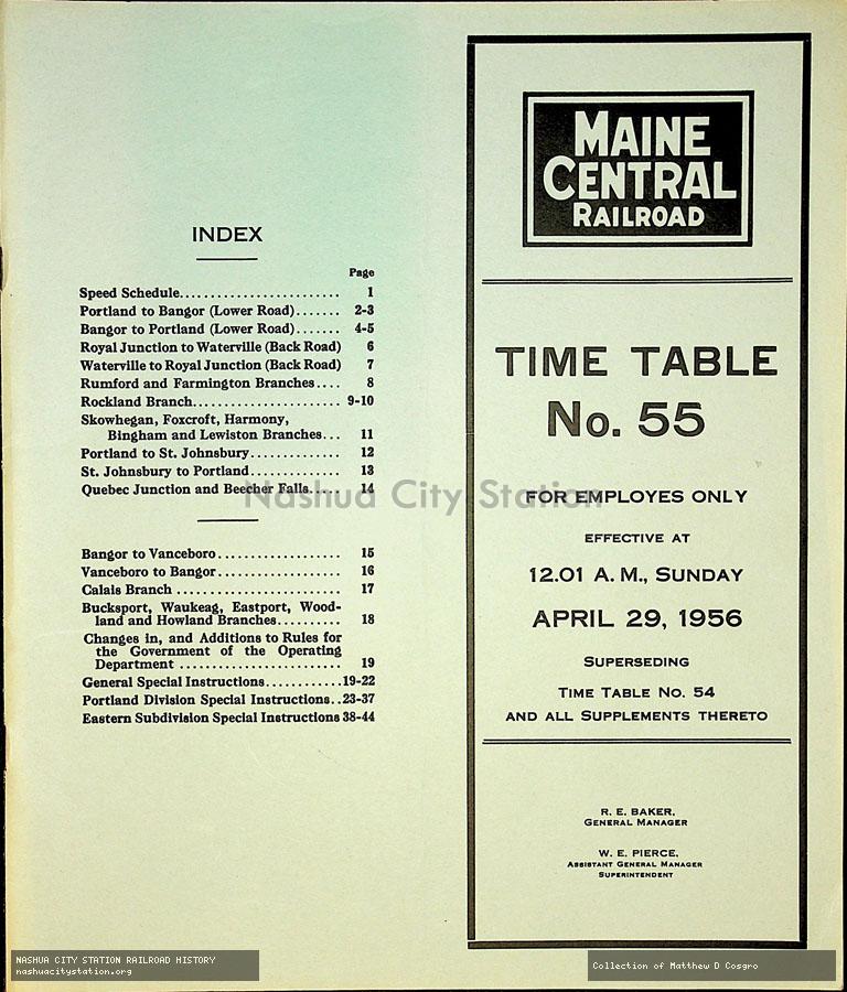 Employee Timetable: Maine Central Railroad - Time Table No. 55